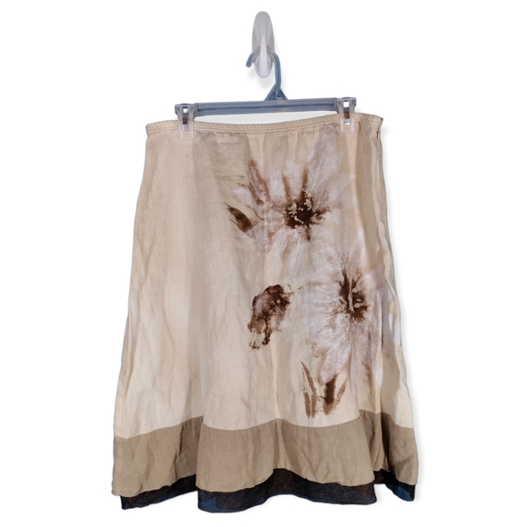 J. Jill Dresses & Skirts - J. Jill 100% linen brown floral lace hem midi skirt